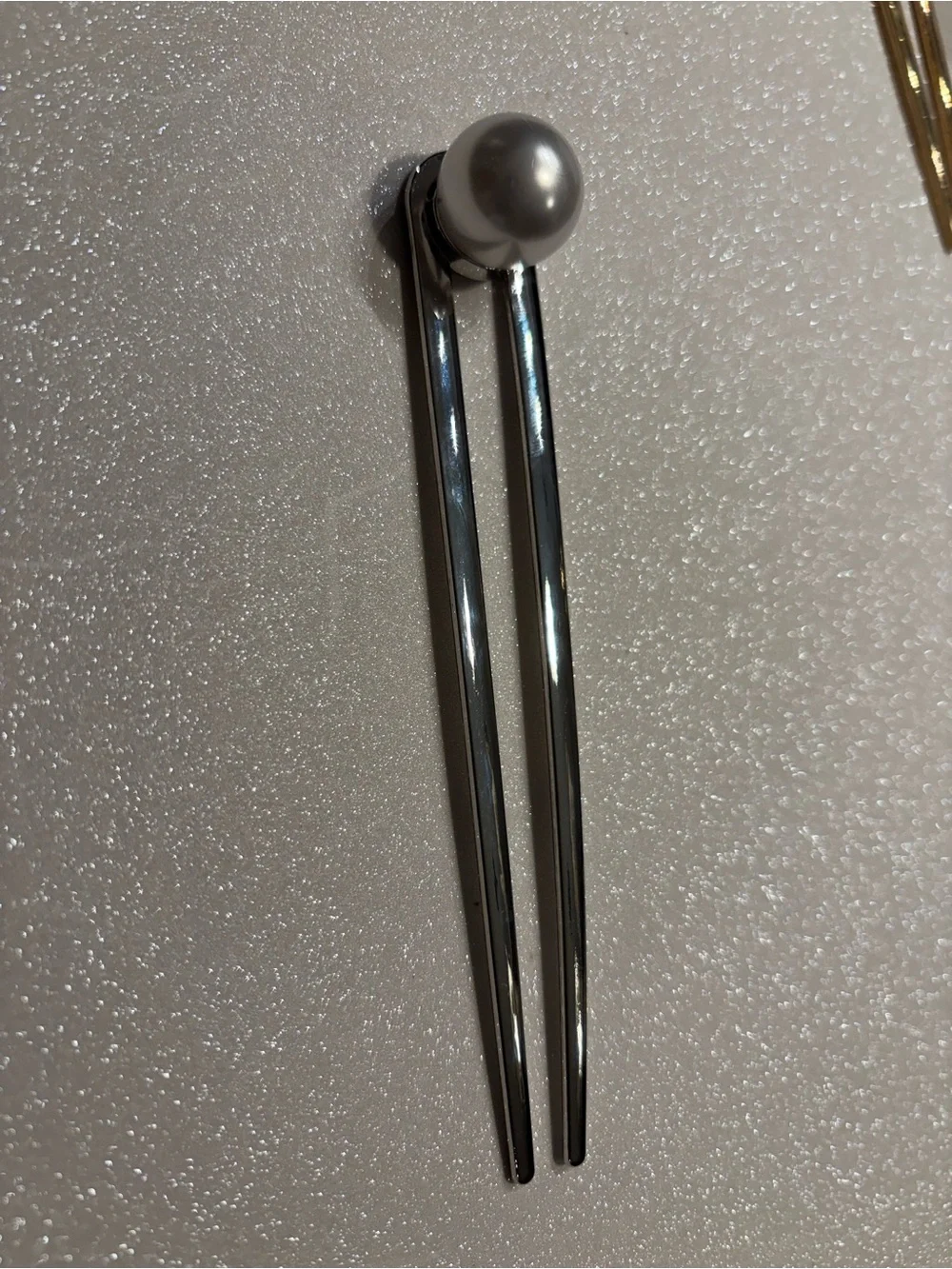 Gold-Tone or Silver Tone Hair Fork with Single Pearl Accent